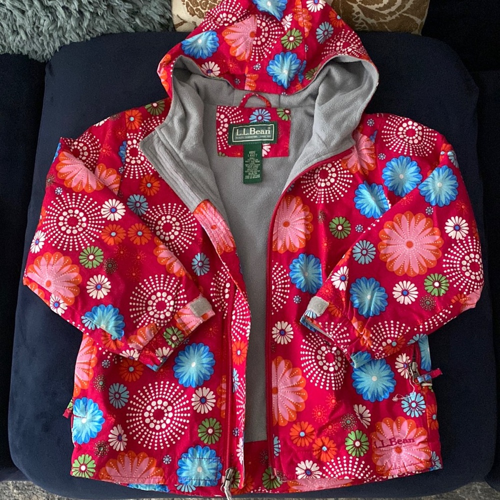 LLBEAN Girls Ski Jacket, size “KIDS L/6X-7”, red/multi-color